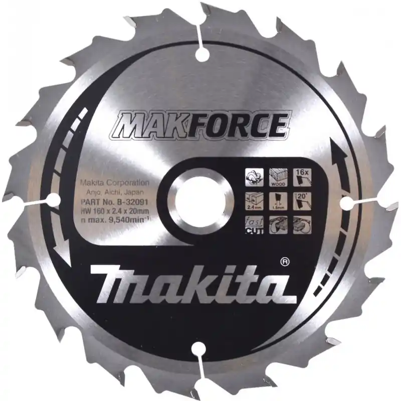 MAKITA B-32091 Sägeblatt Holz MAKFORCE 160x2,4x20mm 16Z = B-08143 Sonderaktion