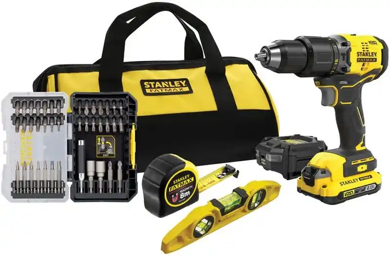 Stanley SFMCK101D1S FatMax V20 Akku-Schlagbohrmaschine mit Zubehör (18V/1x2,0Ah), Tasche Mega-Angebot