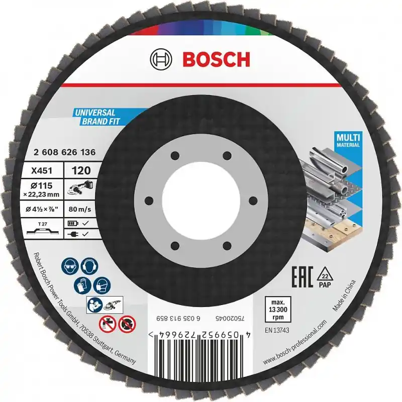Preiswert BOSCH X451 Fächerschleifscheibe, 115 × 22,23 mm, G120, T27 2608626136