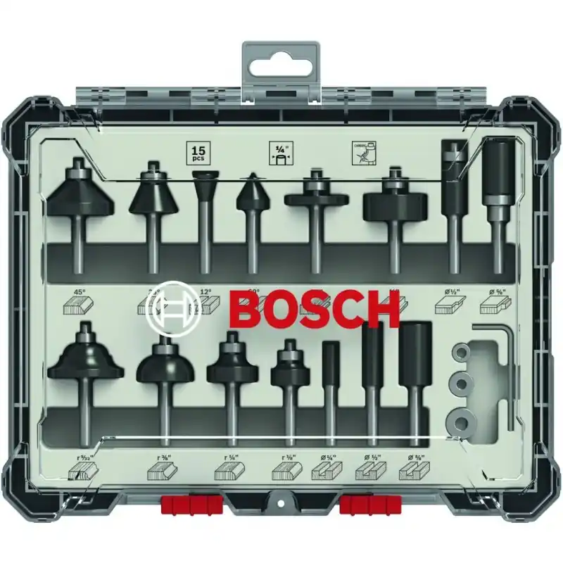 BOSCH 15-teiliges Fräser-Set, 1/4"-Schaft 2607017473 Neue Kollektion