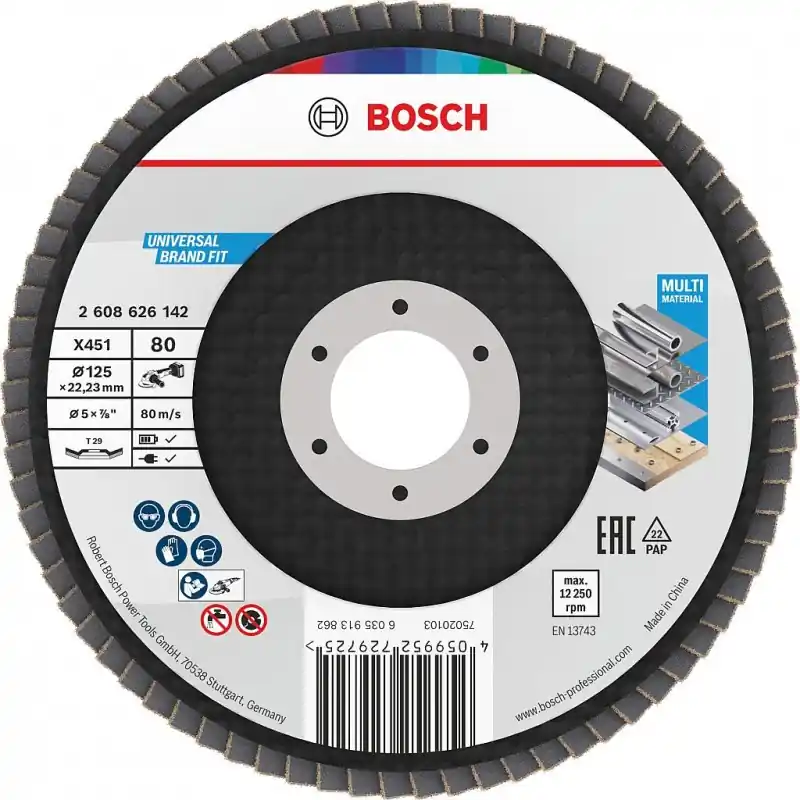 BOSCH X451 Fächerschleifscheibe, 125 × 22,23 mm, G80, T29, 15 ks 2608626177 Expressversand