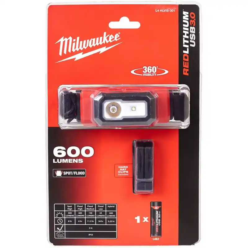 Markenware Milwaukee L4 HL-VIS-301 USB-Akku-HI-VIS-Stirnlampe 4933479768