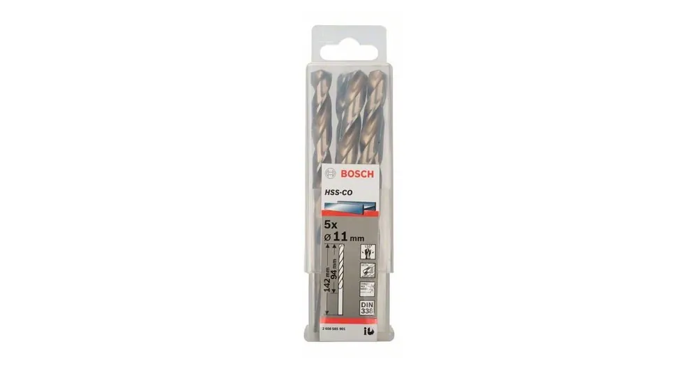 Rabatt BOSCH Bohrer für Metall HSS-Co, DIN 338 11 x 94 x 142 mm (5 Stück) 2608585901