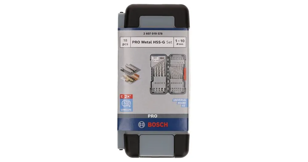 Preisreduziert Bosch Metallspiralbohrer-Set HSS-G, Toughbox, DIN 338, 135° 1-10 mm, 18-teilig 2607019578
