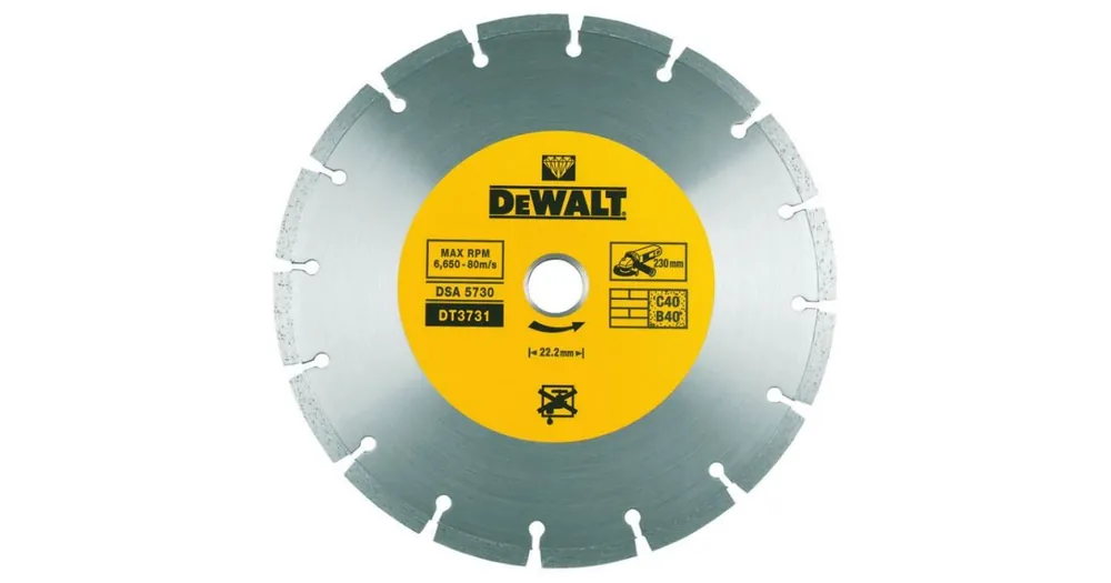 DeWALT DIA segmentierte Beton- und Ziegelscheibe, Trockenschnitt, 180 mm x 22,2 mm DT3721 Schneller Versand