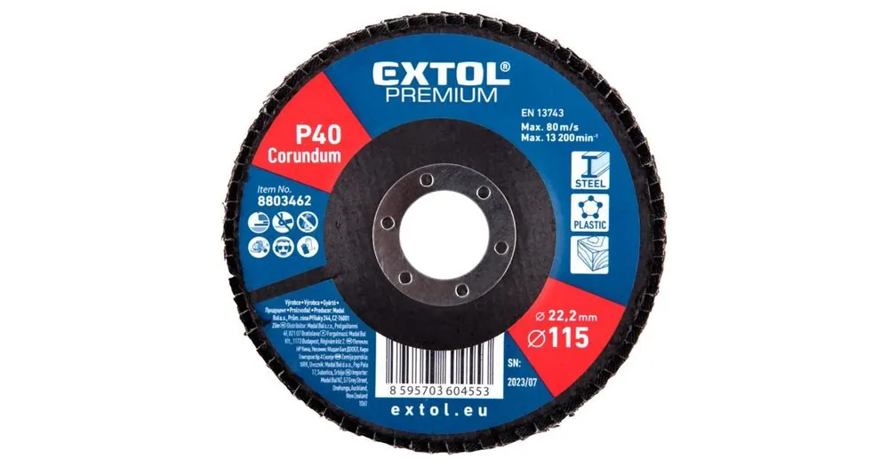 EXTOL Fächerscheibe, schräges Korund, Durchmesser 115 mm, P40 8803462 Zertifiziert