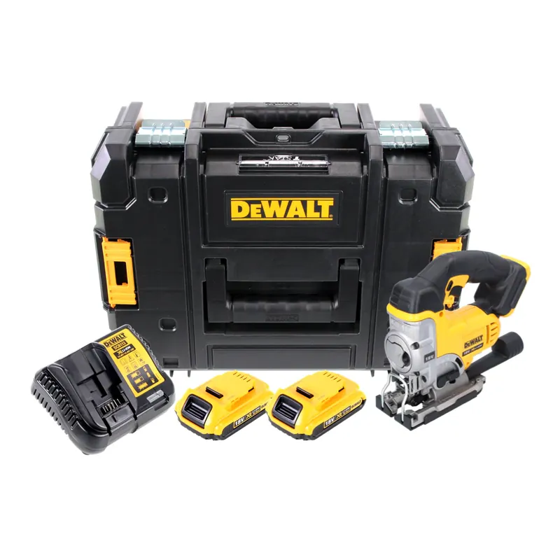Preiswert DeWalt DCS 331 D2 Akku Stichsäge 18 V + 2x Akku 2,0 Ah + Ladegerät + TSTAK