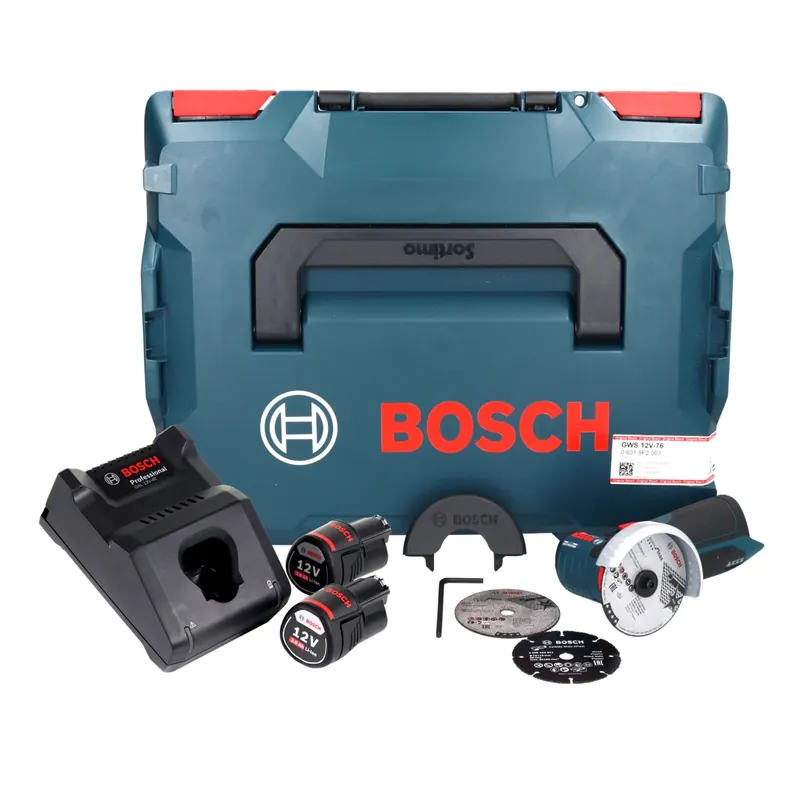 Bosch GWS 12V-76 Professional Akku Winkelschleifer 12 V 76 mm Brushless + 2x Akku 3,0 Ah + Ladegerät + L-Boxx Abverkauf
