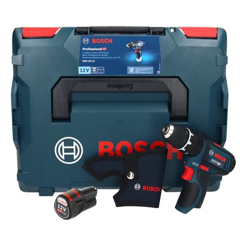 Bosch GSB 12V-15 Professional Akku Schlagbohrschrauber 12 V 30 Nm + 1x Akku 3,0 Ah + L-Boxx - ohne Ladegerät Solange Der Vorrat Reicht