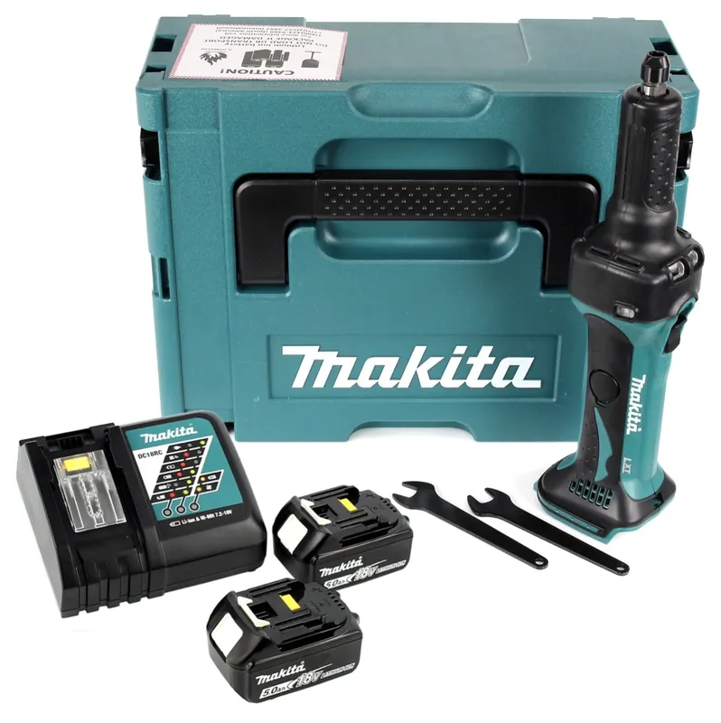 Makita DGD 800 RTJ Akku Geradschleifer 18V + 2x Akku 5,0Ah + Ladegerät + Makpac Mega-Angebot