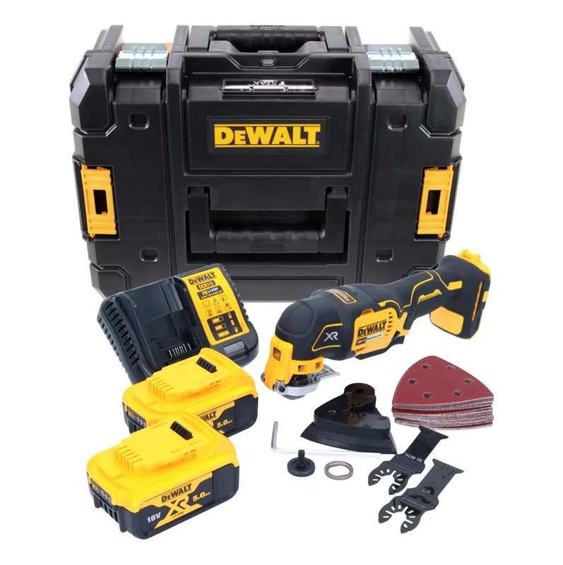 DeWalt DCS 355 P2 Akku Oszillierer Multitool 18 V Brushless + 2x Akku 5,0 Ah + Ladegerät + Zubehör + TSTAK Neu Im Sortiment
