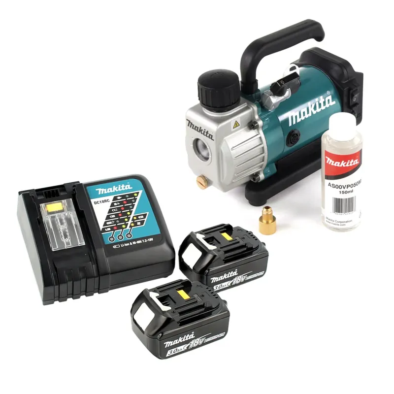 Bestpreis Makita DVP 180 RF 18V Akku Vakuumpumpe + 2x BL 1830 3,0 Ah Akku + DC 18 RC Ladegerät
