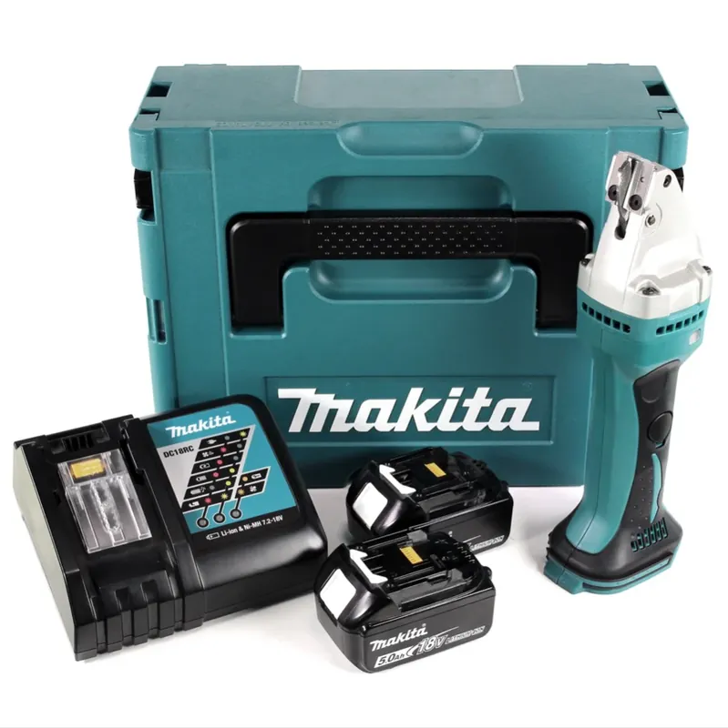 Abverkauf Makita DJS 161 RTJ 18 V Li-Ion Akku Blechschere im Makpac + 2 x 5,0 Ah Akku + Ladegerät