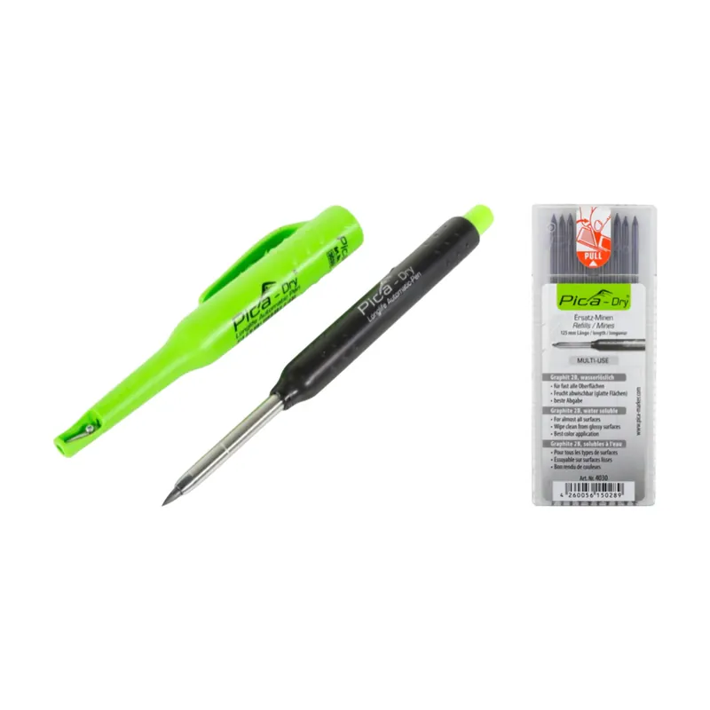 Pica DRY Longlife Automatic Pen Baumarker Tieflochmarker mit Graphitmine + 1 x 10 tlg. wasserlösliches Graphit Ersatzminen-Set Heißes Angebot