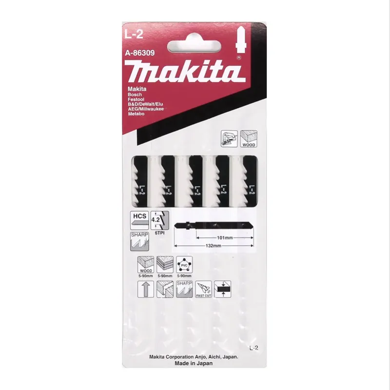 Bestpreis Makita L-2 Stichsägeblätter für Holz - 5 Stück für Stichsägen mit T-Schaft Aufnahme ( A-86309 )