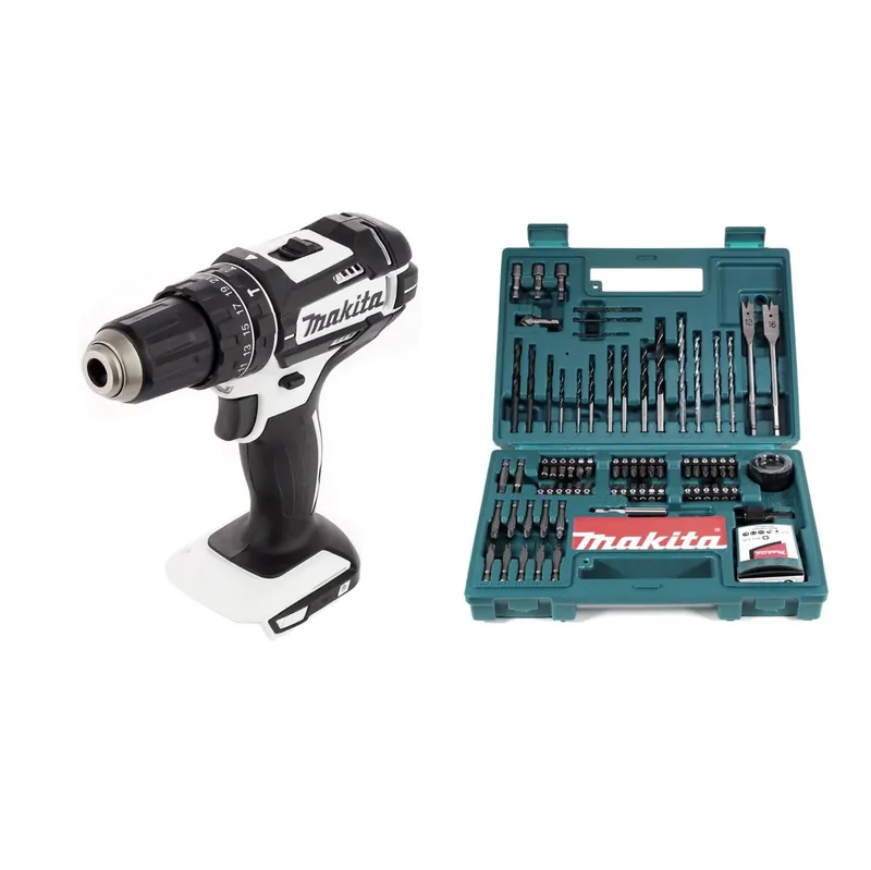 Makita DHP 482 Z W Akku Schlagbohrschrauber 18V 62Nm Solo + Bit & Bohrer-Set 100-teilig Nur Heute