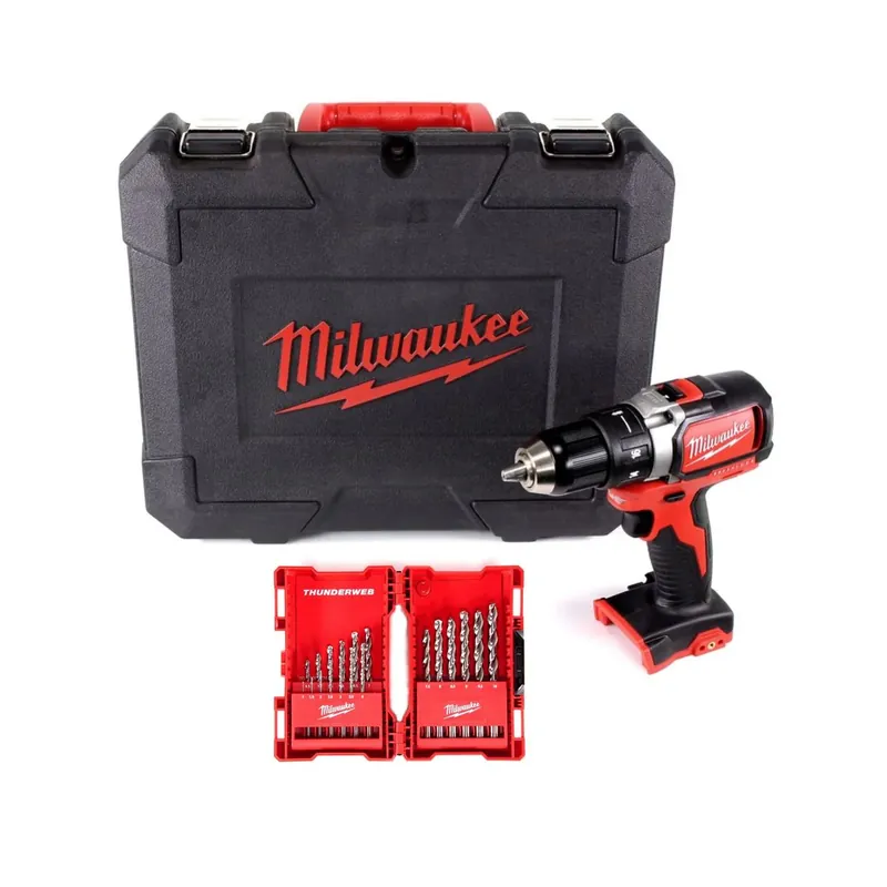 Sonderangebot Milwaukee M18 BLDD 18 V Brushless Akku-Bohrschrauber Solo im Koffer + Milwaukee HSS-G Thunderweb Metallbohrer Kassette 19-teilig - ohne Akku, ohne Ladegerät