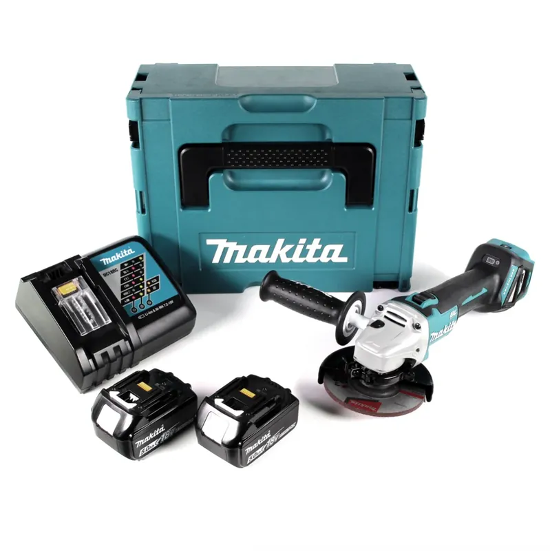 Zertifiziert Makita DGA 511 RTJ Akku Winkelschleifer 18 V 125 mm Brushless + 2x Akku 5,0 Ah + Ladegerät + Makpac
