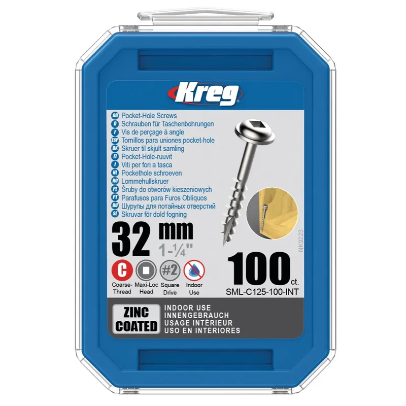 Preisknaller KREG Pocket-Hole Linsenkopfschraube 32 mm 100 Stk ( SML-C125-100 ) Vierkant Antrieb Teilgewinde Grobgewinde selbstschneidend verzinkt