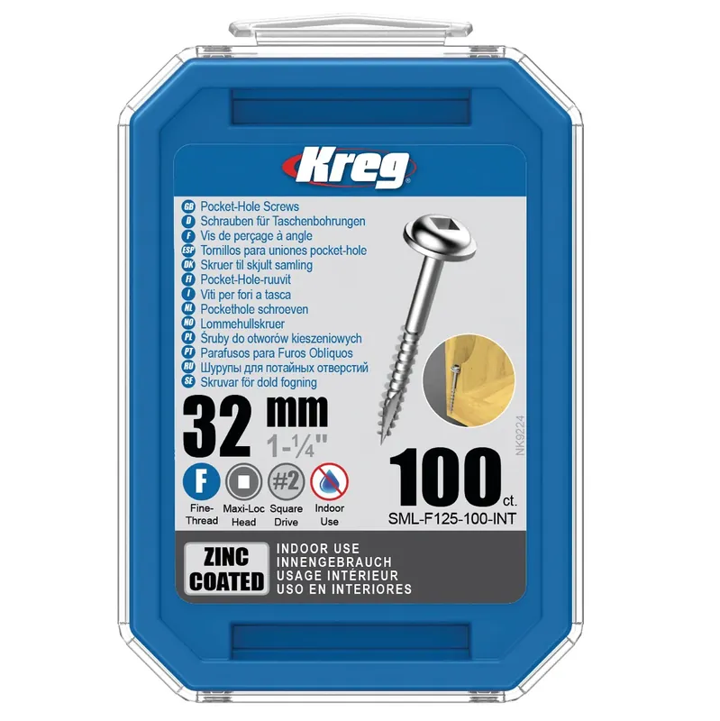 KREG Pocket-Hole Linsenkopfschraube 32 mm 100 Stk ( SML-F125-100 ) Vierkantantrieb Teilgewinde Feingewinde selbstschneidend verzinkt Meistverkauft