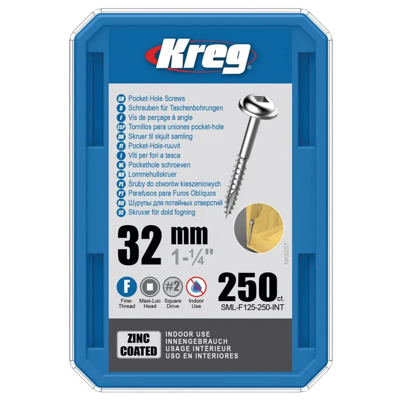 Begrenztes Angebot KREG Pocket-Hole Linsenkopfschraube 32 mm 250 Stk ( SML-F125-250 ) Vierkantantrieb Teilgewinde Feingewinde selbstschneidend verzinkt