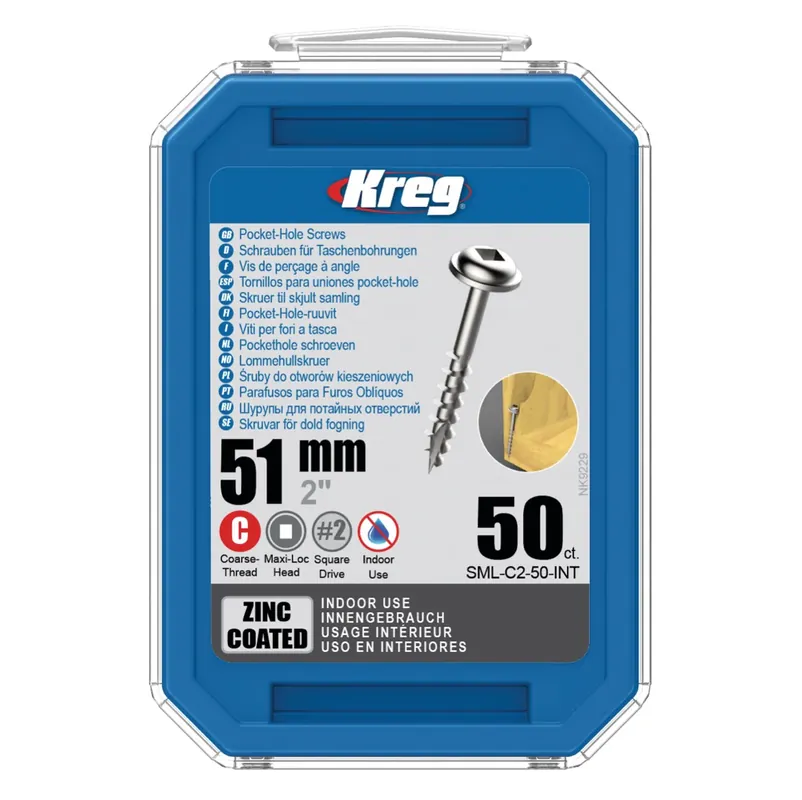 Aktuell KREG Pocket-Hole Linsenkopfschraube 51 mm 50 Stk ( SML-C2-50 ) Vierkantantrieb Teilgewinde Grobgewinde selbstschneidend verzinkt