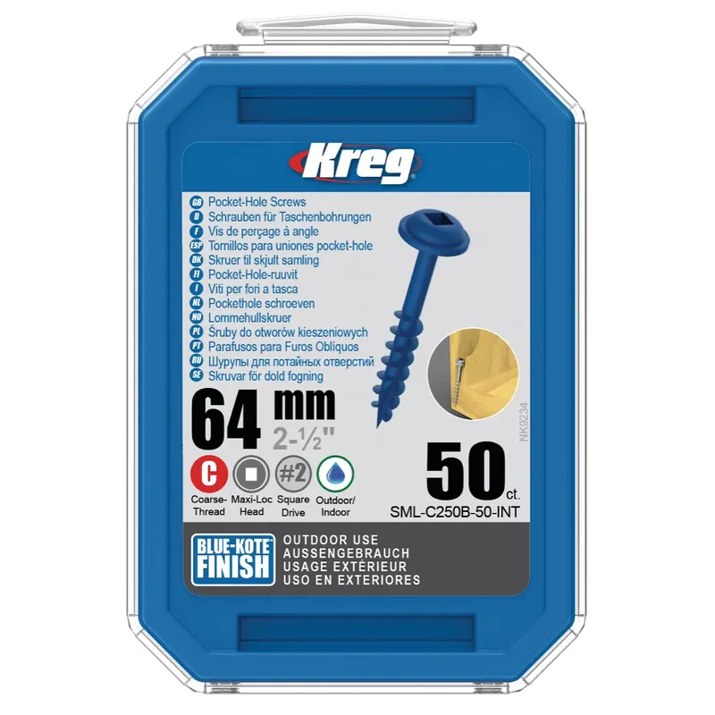 KREG Pocket-Hole Linsenkopfschraube 64 mm 50 Stk. outdoor ( SML-C250B-50 ) Vierkantantrieb Teilgewinde Grobgewinde selbstschneidend gebläut Versand Am Gleichen Tag