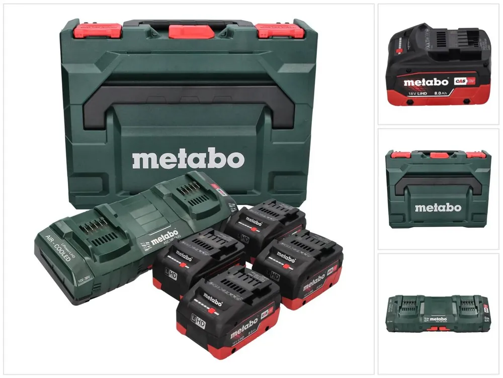 Markenware Metabo Basis Set LiHD 18 V + 4x Akku 8,0 Ah + Doppelladegerät + metaBOX ( 685135000 )