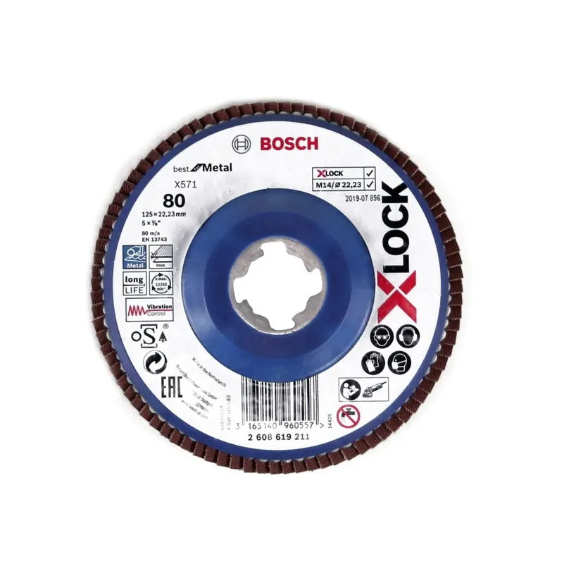 Schneller Versand Bosch Fächerschleifscheibe X571 X-LOCK Best for Metal 125x22,23mm K80 ( 2608619211 ) gerade Ausführung