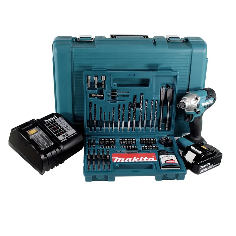 Neue Ware Makita DTD 156 STK Akku Schlagschrauber 18V 155Nm 1/4" + 1x Akku 5,0Ah + Ladegerät + 100 tlg. Bit Bohrer Set + Koffer