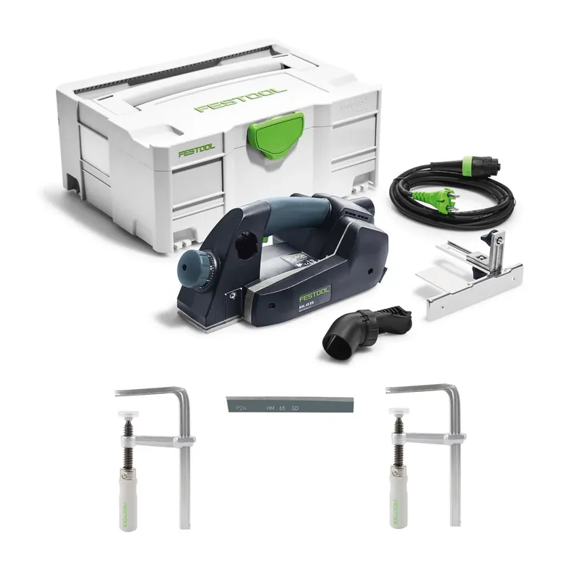 Festool EHL 65 EQ-Plus Einhandhobel 720 W 65 mm Hobelbreite ( 576601 ) + 2x FSZ 120 Schraubzwingen + HW 65 Spiralmesser + systainer Neu Im Sortiment