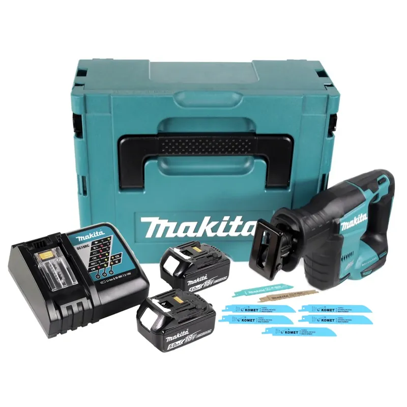 Makita DJR 188 RTJ Akku Reciprosäge 18 V Brushless + 2x Akku 5,0 Ah + Ladegerät + 5x Sägeblatt Metal Wood + Makpac Saisonangebot