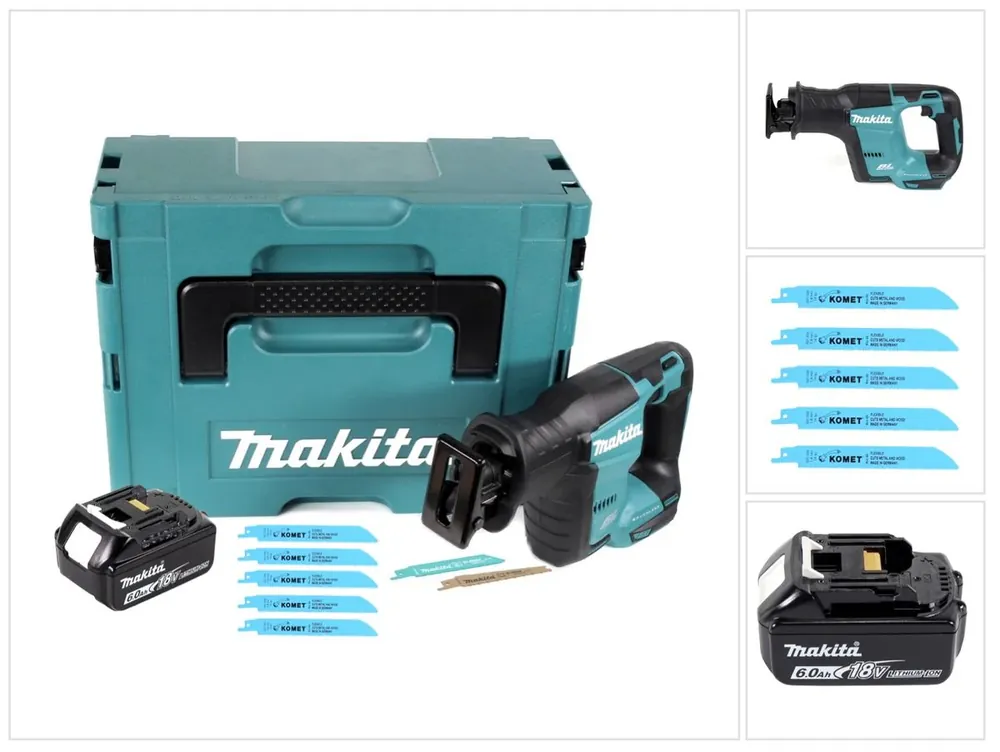 Makita DJR 188 G1J Akku Reciprosäge 18 V Brushless + 1x Akku 6,0 Ah + 5x Sägeblatt Metal Wood + Makpac - ohne Ladegerät Preisreduziert