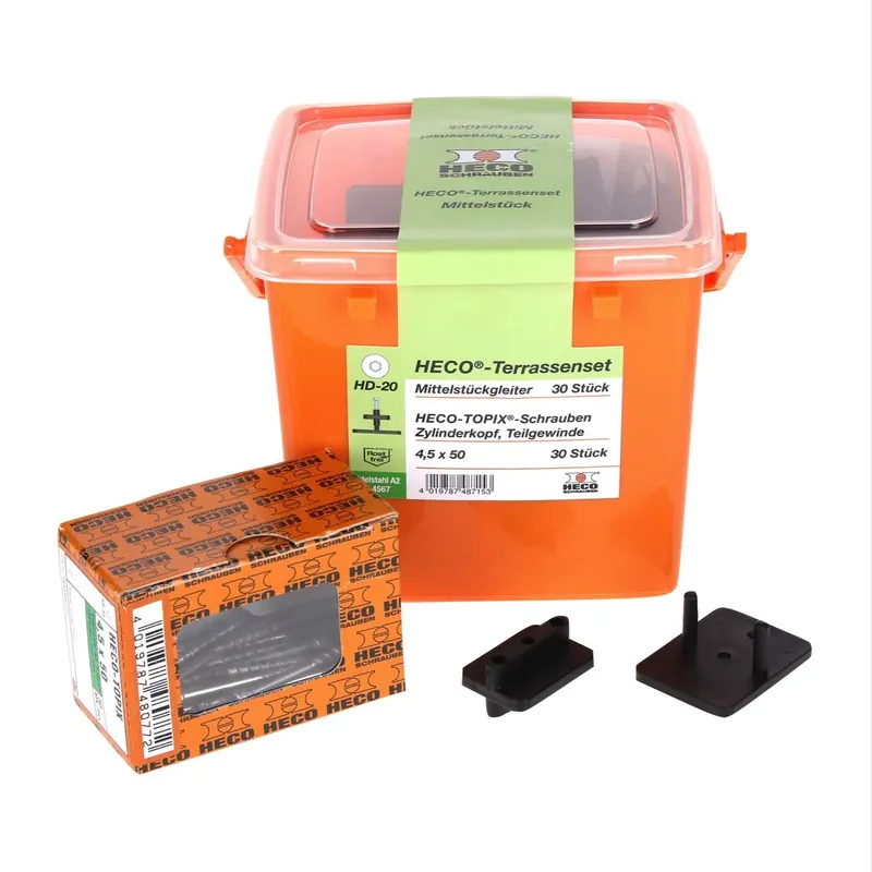 Top-Seller HECO Terrassengleiterset Mittelstück 30 tlg. ( 48715 ) mit HECO TOPIX 4,5 x 50 mm HD 20 Schrauben Set in Kunststoffbox