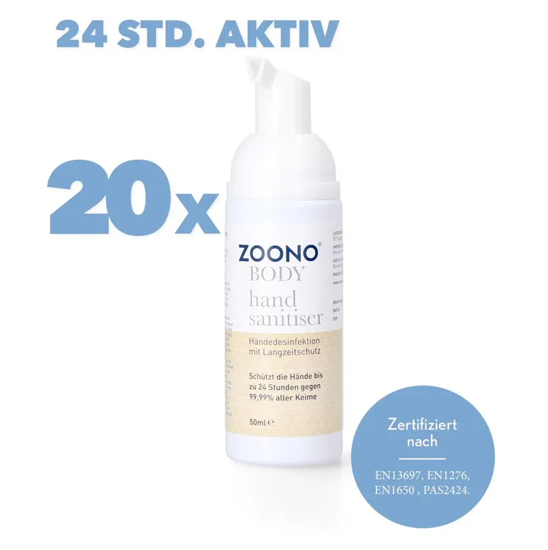 Zoono Germfree24 Handdesinfektion 20x 50 ml Schutz bis zu 24 Std. gegen 99,99 % aller Keime ( Zertifiziert nach PAS 2424 / EN13697 / EN1276 / EN1650 ) Aktuell