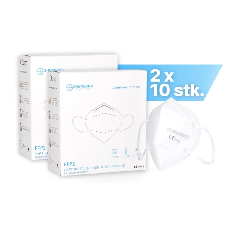 Top-Angebot Shengang 20x FFP2 Maske CE zertifiziert Apotheken konform Mund Atem Nasen Schutz 5-Lagig ISO9001:2015 / EN149 2001 A1:2009