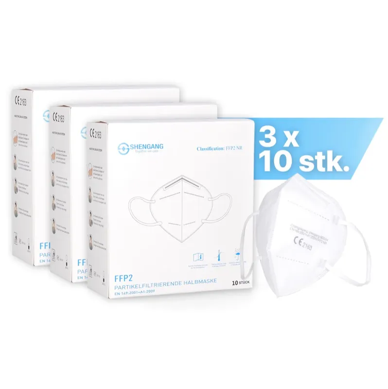 Top-Seller Shengang 30x FFP2 Maske CE zertifiziert Apotheken konform Mund Atem Nasen Schutz 5-Lagig ISO9001:2015 / EN149 2001 A1:2009