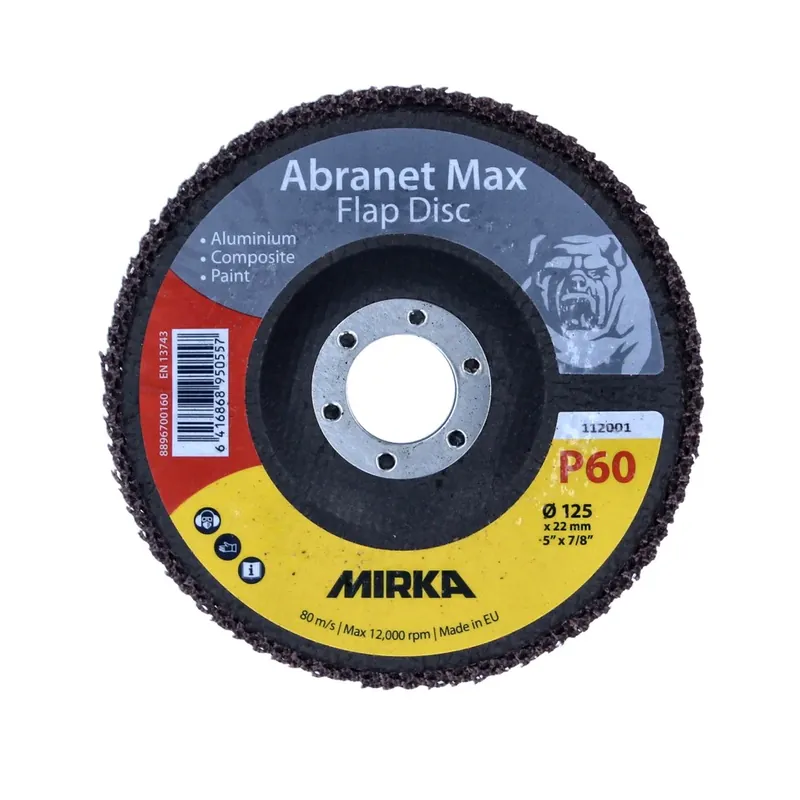 Top-Preis Mirka Abranet Max Flap disc T29 Set 125 mm 22 mm ALOX 60 40 Stück ( 40x 8896700160 ) Fächerscheibe für Aluminium, Verbundstoffe, Lack