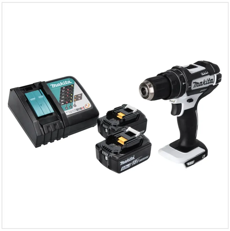 Markenprodukt Makita DHP 482 RT W Akku Schlagbohrschrauber 18 V 62 Nm + 2x Akku 5,0 Ah + Ladegerät
