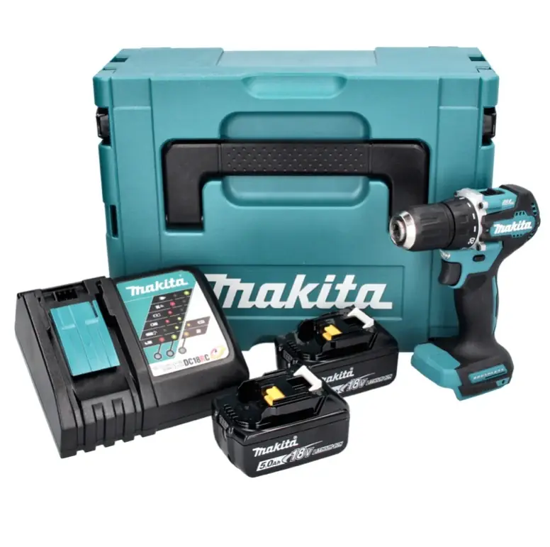 Makita DDF 487 RTJ Akku Bohrschrauber 18 V 40 Nm Brushless + 2x Akku 5,0 Ah + Ladegerät + Makpac Markenware