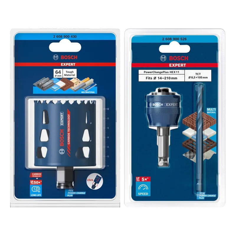 Bosch EXPERT Tough Material Lochsägen Starter Set 64 x 60 mm Carbide ( 2608900430 ) Universal + Power Change Adapter ( 2608900526 ) Finale Aktion