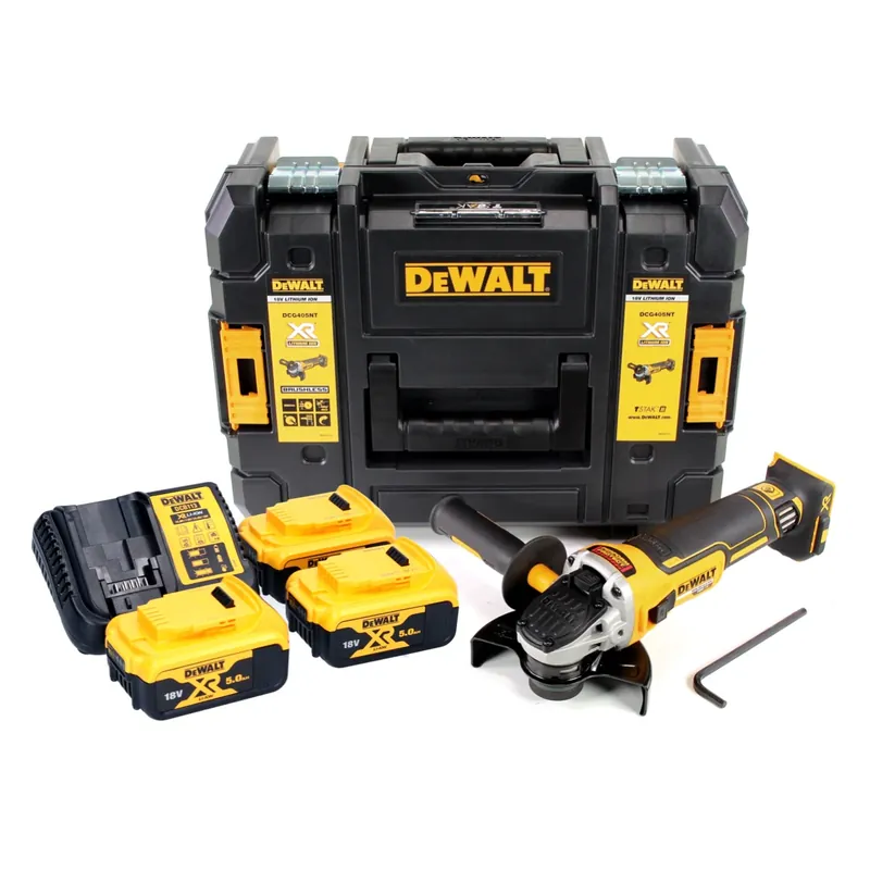 Neue Kollektion DeWalt DCG 405 P3 Akku Winkelschleifer 18 V 125 mm Brushless + 3x Akku 5,0 Ah + Ladegerät + TSTAK