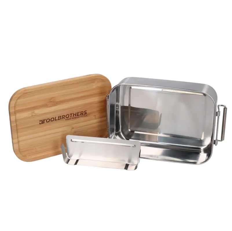 Nur Für Kurze Zeit Toolbrothers Fan Edelstahl Brotdose mit Bambus Deckel 1200 ml, Lunchbox für Erwachsene und Kinder, Brotzeit, Vesperbox für Schule Arbeit Picknick Reisen