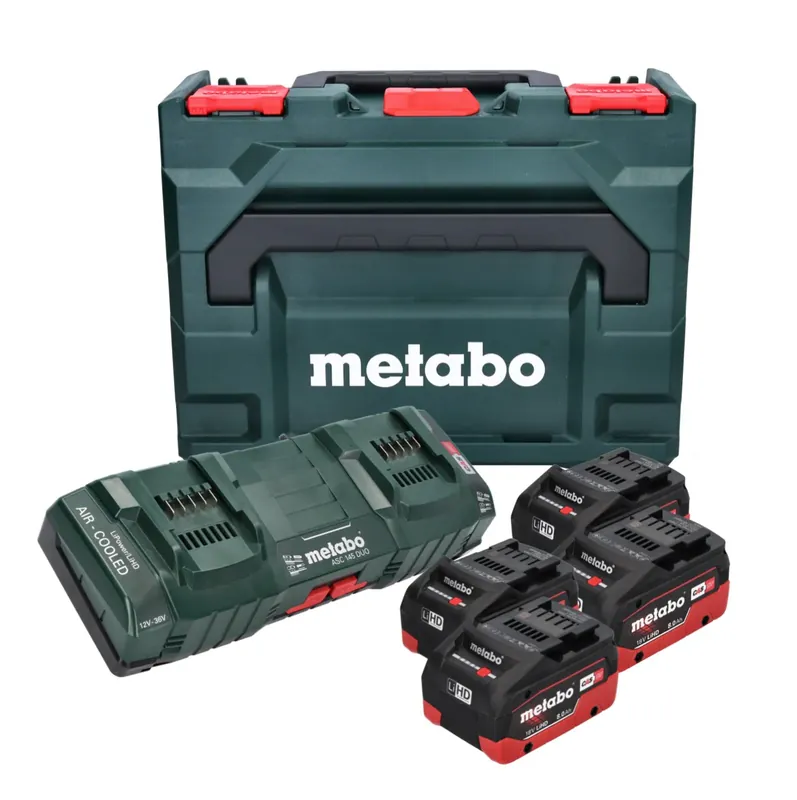 Metabo Basis Set 4x Li-Power Akkupack 18 V 8,0 Ah CAS Li-Ion Akku ( 685135000 ) + DUO Doppel Ladegerät ASC 145 + metaBOX Knallerangebot