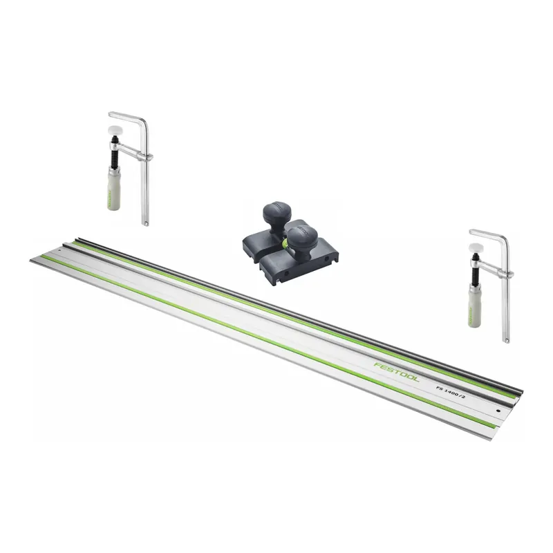 Zertifiziert Festool FS 1400/2 Führungsschiene 1400 mm ( 491498 ) + 2x FSZ 120 Schraubzwinge ( 489570 ) + FS-OF 1400 Führungsanschlag ( 492601 )