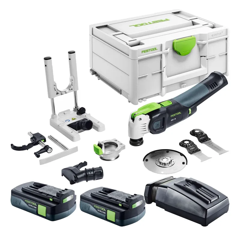 Knallerangebot Festool VECTURO OSC 18 E-Basic Set Akku Oszillierer 18 V Starlock Max Brushless + 2x Akku 3,0 Ah + Ladegerät + 7 tlg. Zubehör Set + Systainer