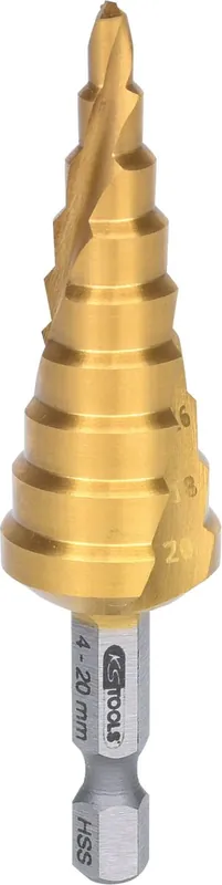 KS TOOLS 1/4" HSS-TiN Stufenbohrer-Bit,Ø 4-20mm, 9 Stufen ( 330.2385 ) Jetzt Bestellen