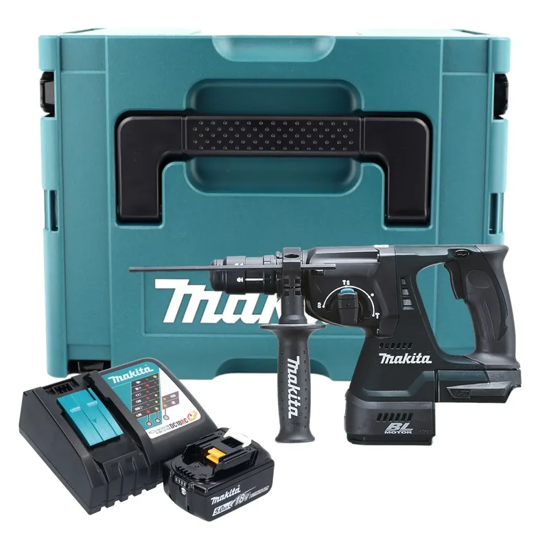Makita DHR 243 RT1J B Akku Kombihammer 18 V 2,0 J SDS-Plus schwarz + 1x Akku 5,0 Ah + Ladegerät + Schnellwechselfutter + Makpac Geprüft