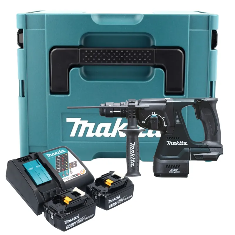 Makita DHR 243 RGJ B Akku Kombihammer 18 V 2,0 J SDS-Plus schwarz + 2x Akku 6,0 Ah + Ladegerät + Schnellwechselfutter + Makpac Rabatt