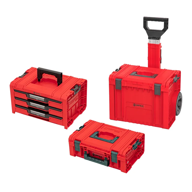 Qbrick System PRO RED ULTRA HD Werkzeugwagen 3 in 1 Set Drawer 3 Toolbox 2.0 Expert + PRO Technik Case 2.0 + PRO Cart 2.0 Sonderaktion